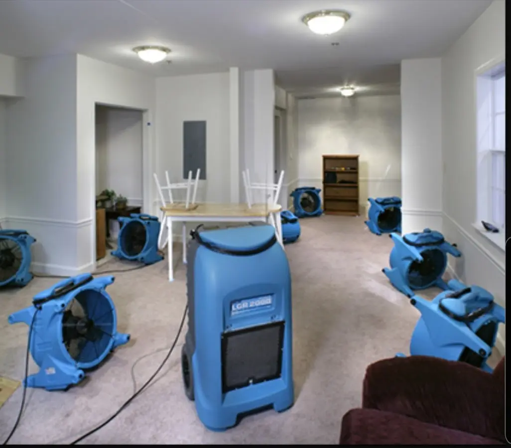 Air movers and dehumidifier setup for Water Damage Restoration in St. Augustine Beach